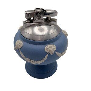 Wedgwood Blue Jasperware Ronson Table Lighter England Rams Design Vintage Collec